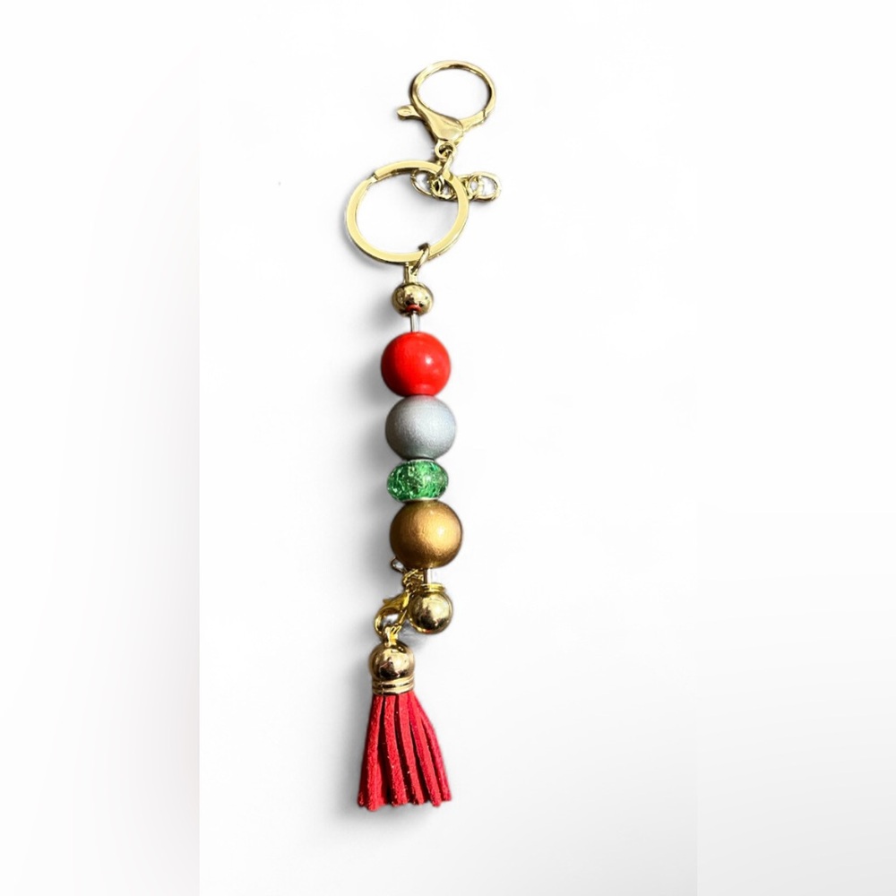 Red and Green Beaded Keychain